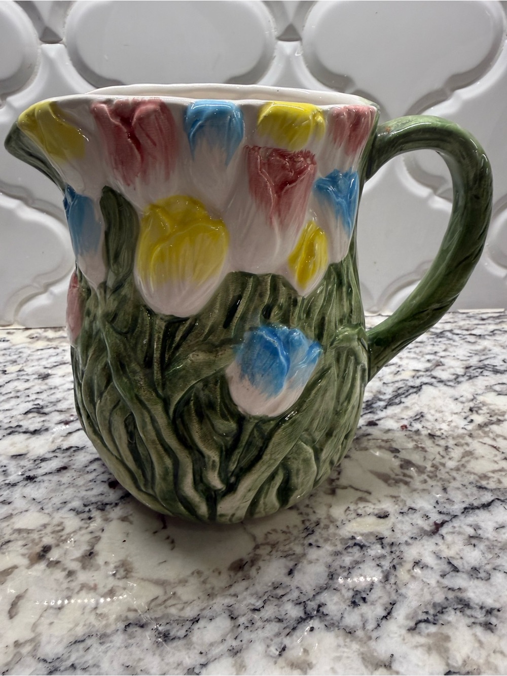 Hand-Painted Vintage Papel Freelance  Ceramic Tulip Pitcher